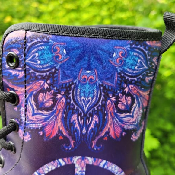 SOLD: Yes We Vibe Psychedelic Doc Martin Style Boots 39 Mandala Peace Festival - Picture 4 of 12